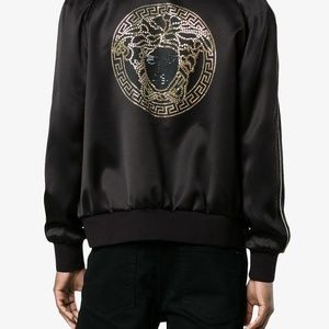 Men's Versace Studded Medusa Black Satin Bomber Jacket / Size 54/XL